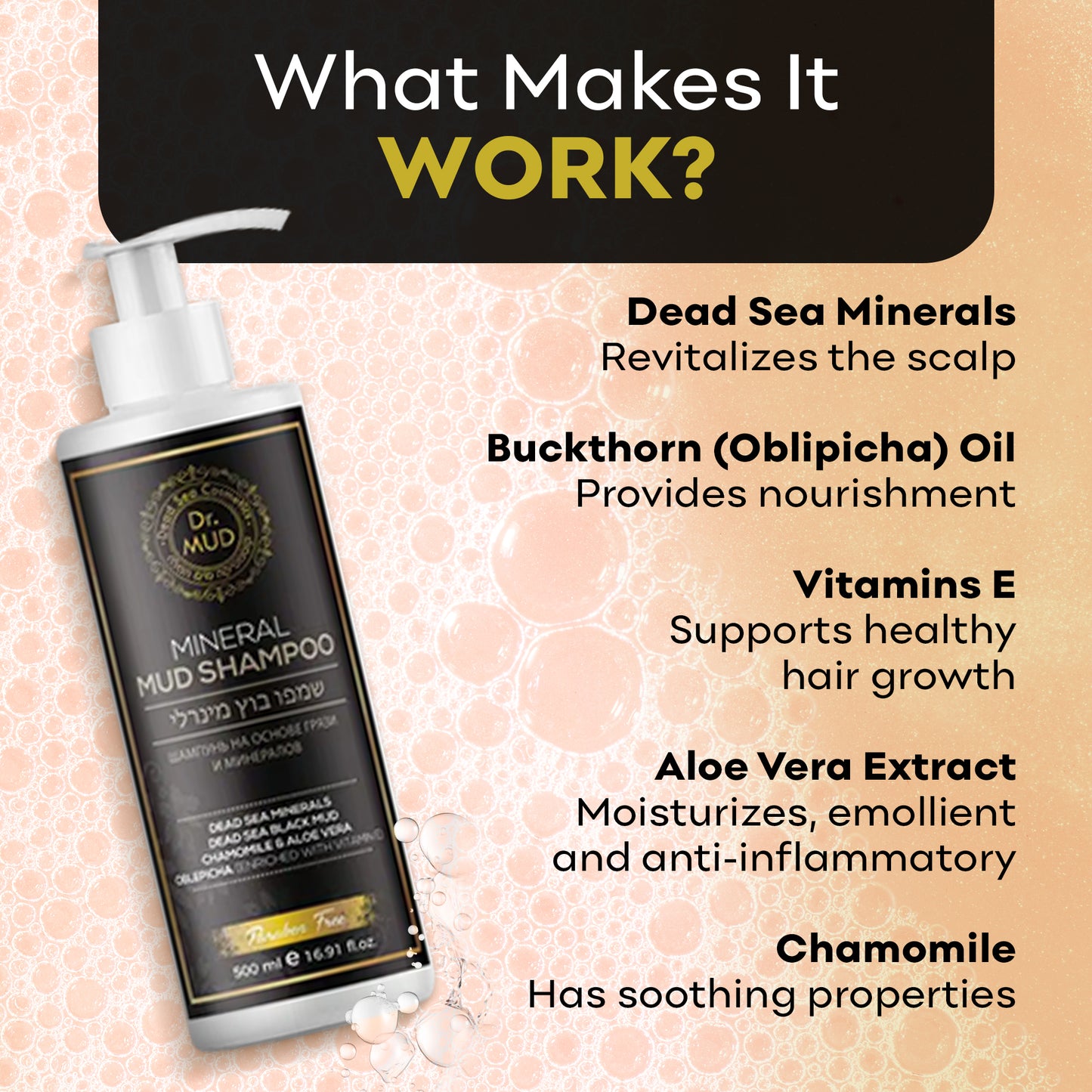 Dead Sea Mineral Shampoo – Sulfate-Free & Paraben-Free Volumizing Formula with Mud, Argan Oil & Jojoba – For Fine, Damaged Hair